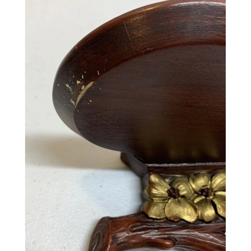 Vintage Bird Dogwood Wood Two Shelf Plate Rack Wall Display Asian Carved MCM